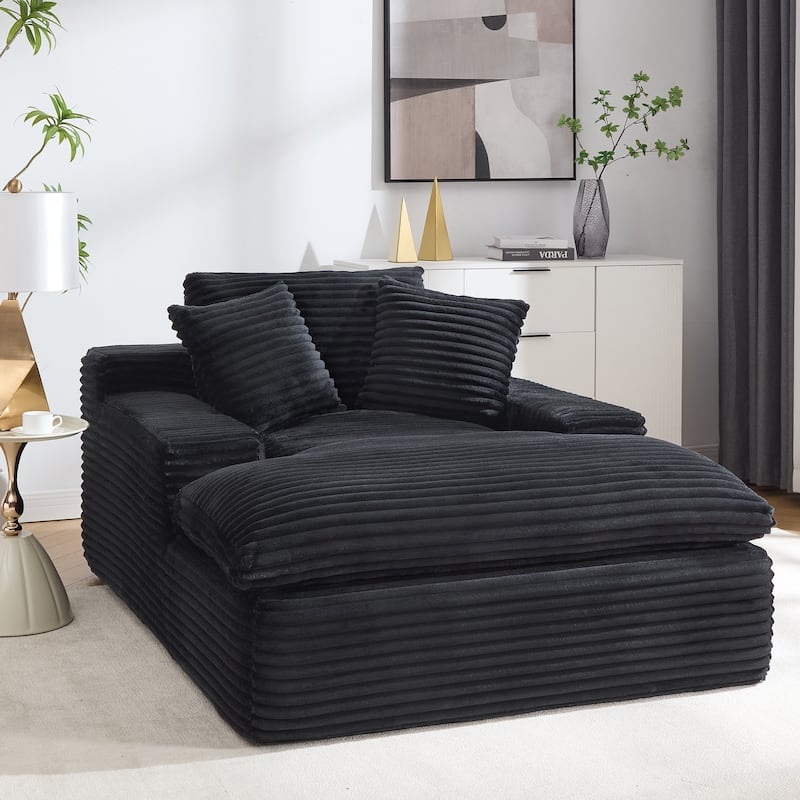 67" Upholstered Full Foam Chaise Lounge Chair Convertible Sofa Bed with Pillows, No Assembly Required