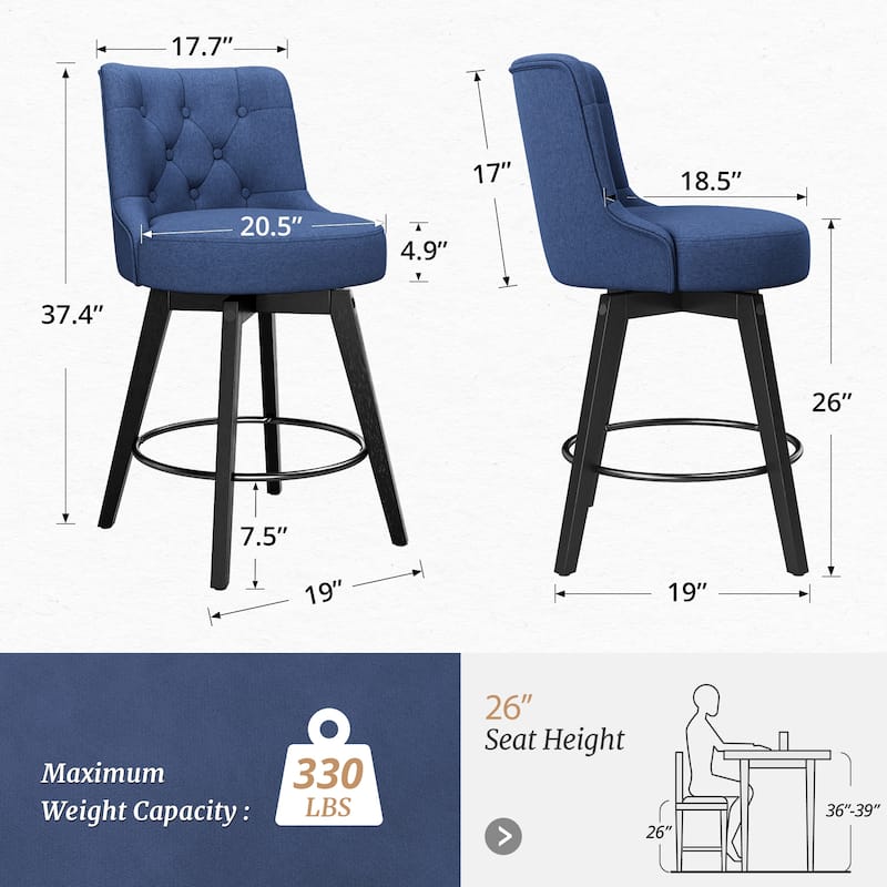 LUE BONA 26" Counter Height Bar Stools Swivel Bar stool for Kitchen Island - 26" H