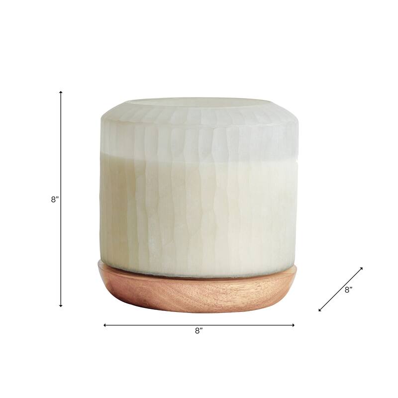 Glass and Wax Starry Sky Decorative Candle Wood Base - 8" White - 8" x 8" x 8"