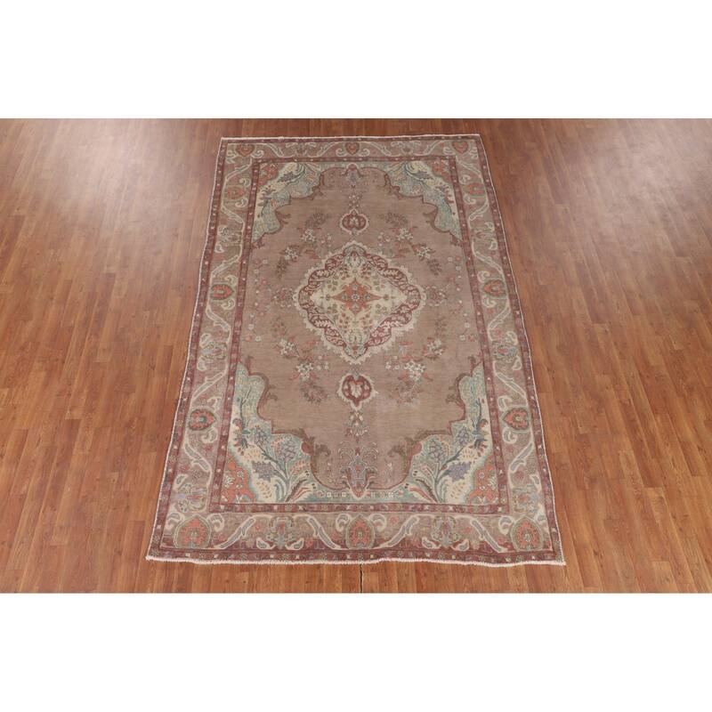 Tabriz Persian Vintage Area Rug Handmade Floral Wool Carpet - 6'4" x 9'11"