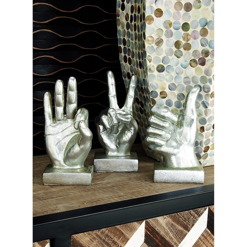 CosmoLiving by Cosmopolitan Gold or Silver Polystone Hands Decorative Sculpture (Set of 3) - Silver