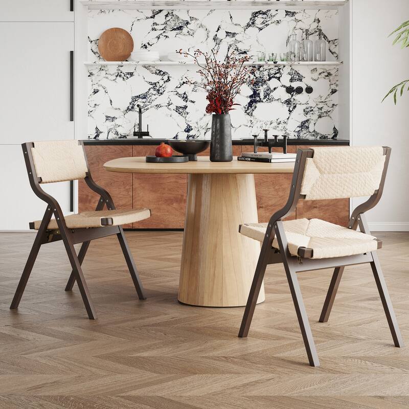 Wood Folding Chairs, Foldable Chairs Wooden Stackable Dining Chairs with Woven Seat & Webbing Back, Dining Chair Set of 2