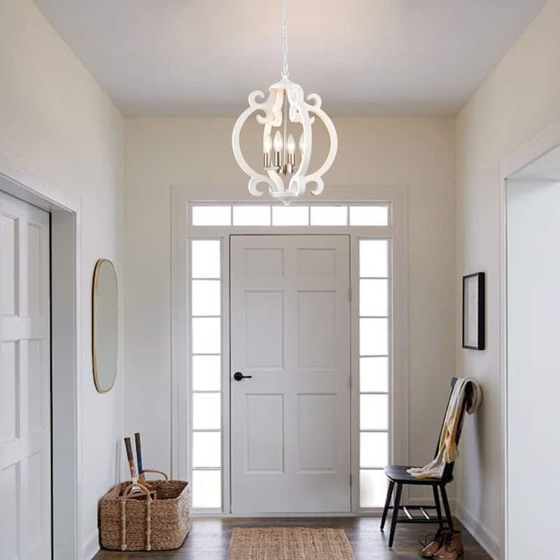 4-Light Antique Wood French Country Chandelier Vintage Pendant for Dining Room