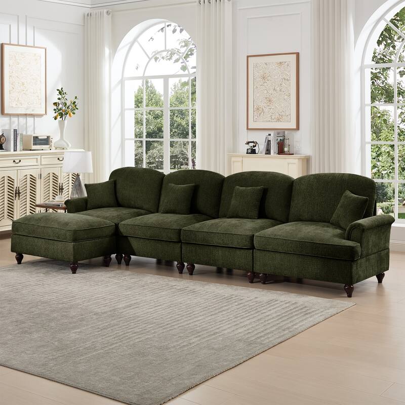 GDFStudio - Classic L-Shaped Chenille 4-Seater 137.8" Sectional Sofa with Ottoman