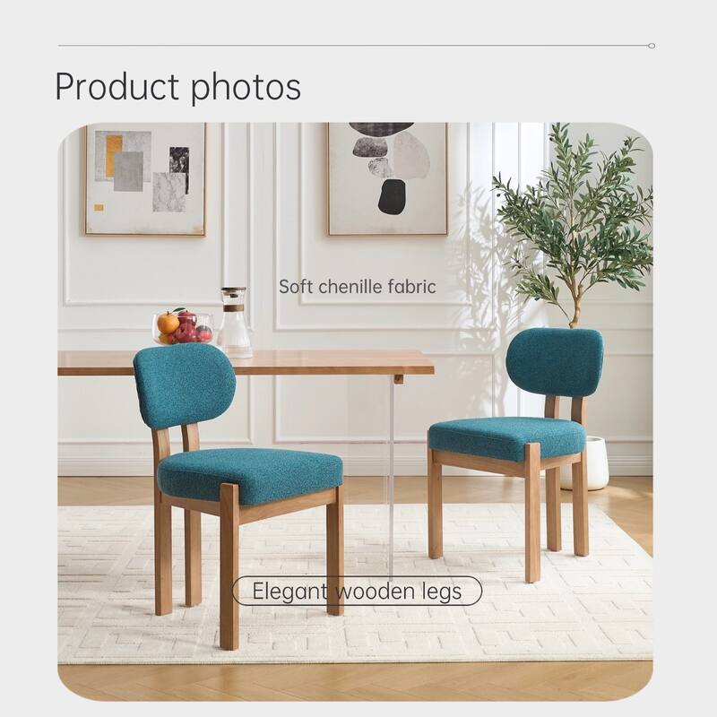 Farmhouse Wooden Dining Chairs Set of 2, Fabric Upholstered Chairs with Cushioned Wingback