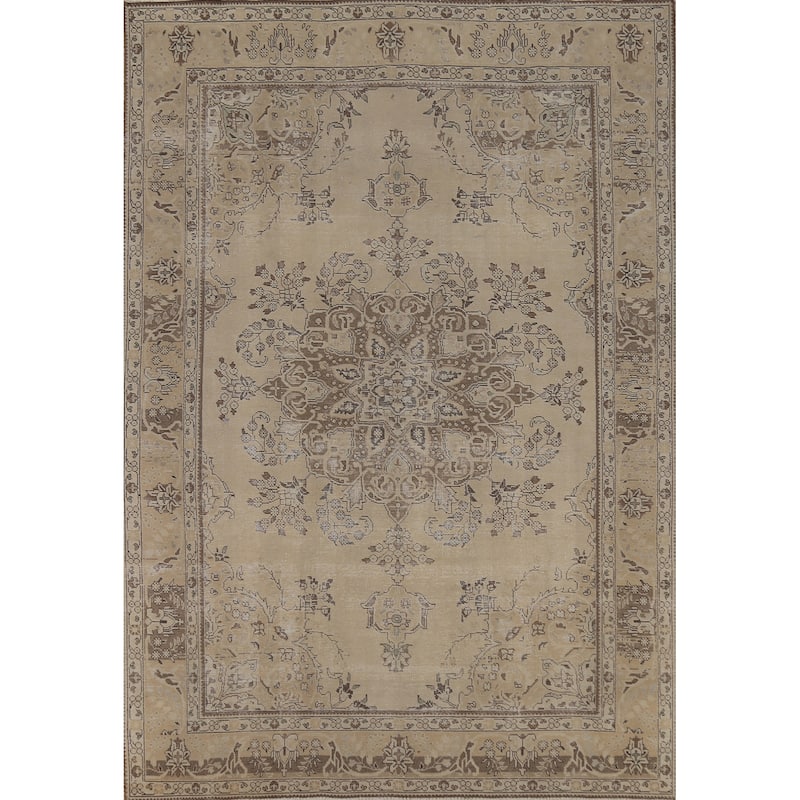 Distressed Tabriz Persian Vintage Area Rug Handmade Wool Carpet - 7'10"x 11'2"