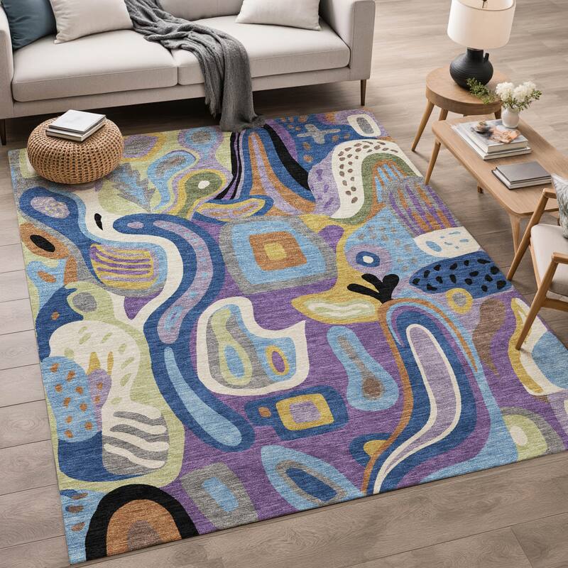 Machine Washable Indoor/ Outdoor Modern Picasy Chantille Rug
