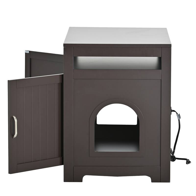 Indoor Cat Washroom Storage Bench Side Table Cat House, Large Wooden Enclused Litter Box House