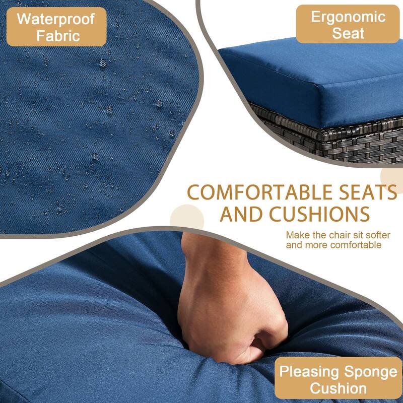 Outdoor 17.7" W Square Rattan Ottoman Patio Ottoman with Seat Cushion