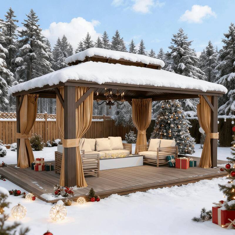 Outdoor Hardtop Gazebo with Galvanized Steel Double Roof & Aluminum Frame, Outdoor pergola with Premium Curtains and Nettings