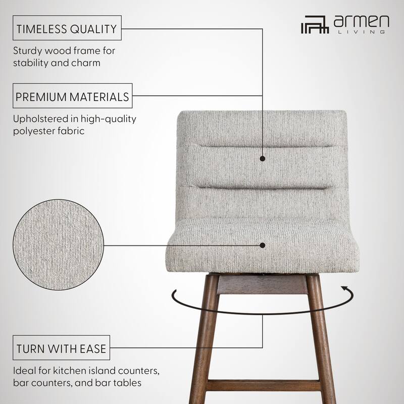 Elias Modern Swivel Bar Stool, Upholstered Counter Stool with Solid Wood Frame