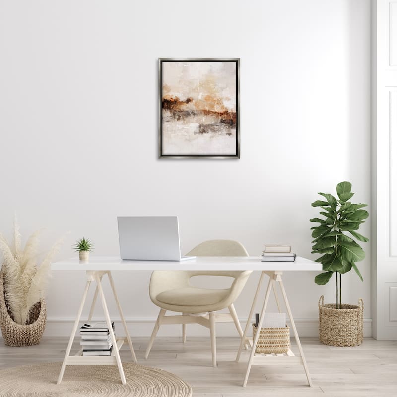 Stupell Beige & Brown Abstract Framed Floater Canvas Wall Art Design by Ros Ruseva