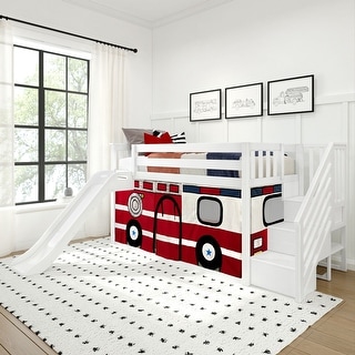 Max and Lily Classic Low Bunk with Stairs, Easy Slide and Curtain
