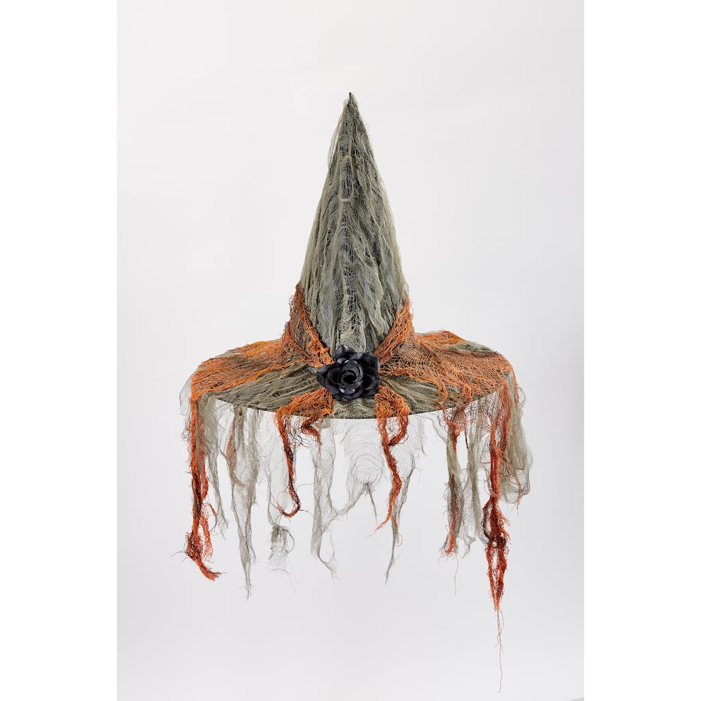 18" Halloween Witch Hat with Black Rose