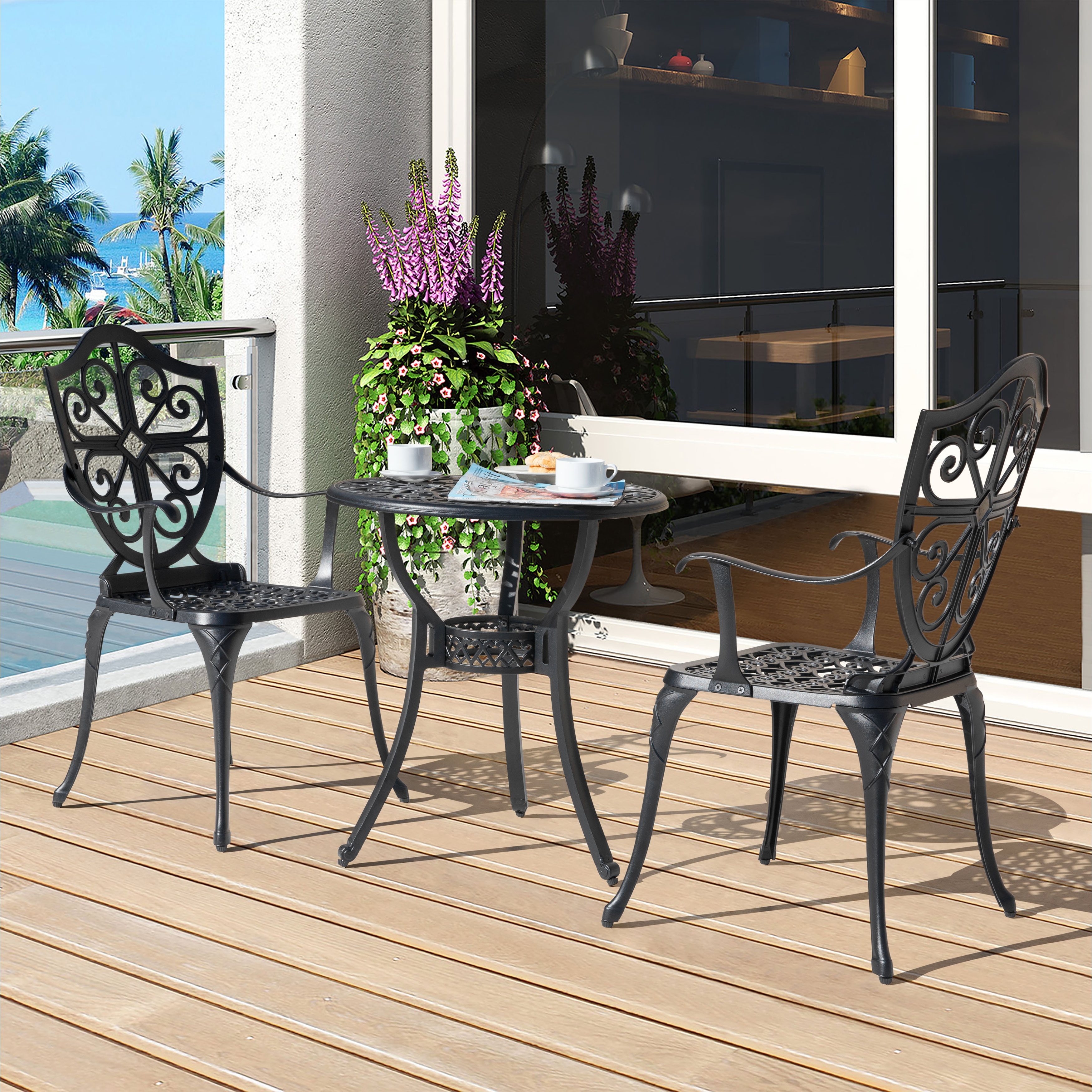 NUU GARDEN 3 piece Black Cast Aluminum Patio Bistro Set eBay