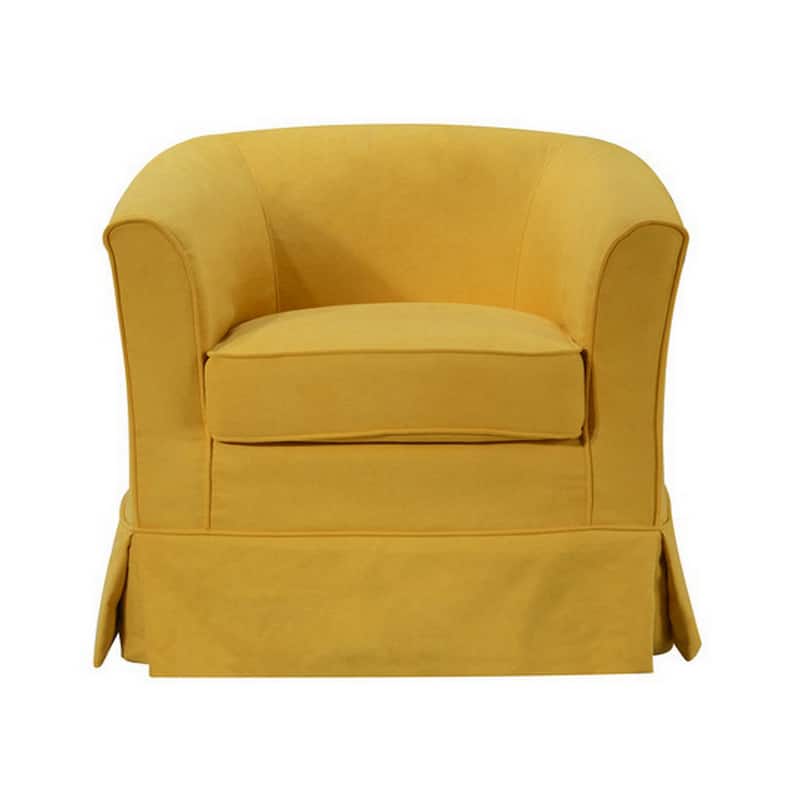 Swivel Accent Chair, Fabric Upholstery, Curved Back, Skirted - 28 Inch - 28" x 28" x 27.5"