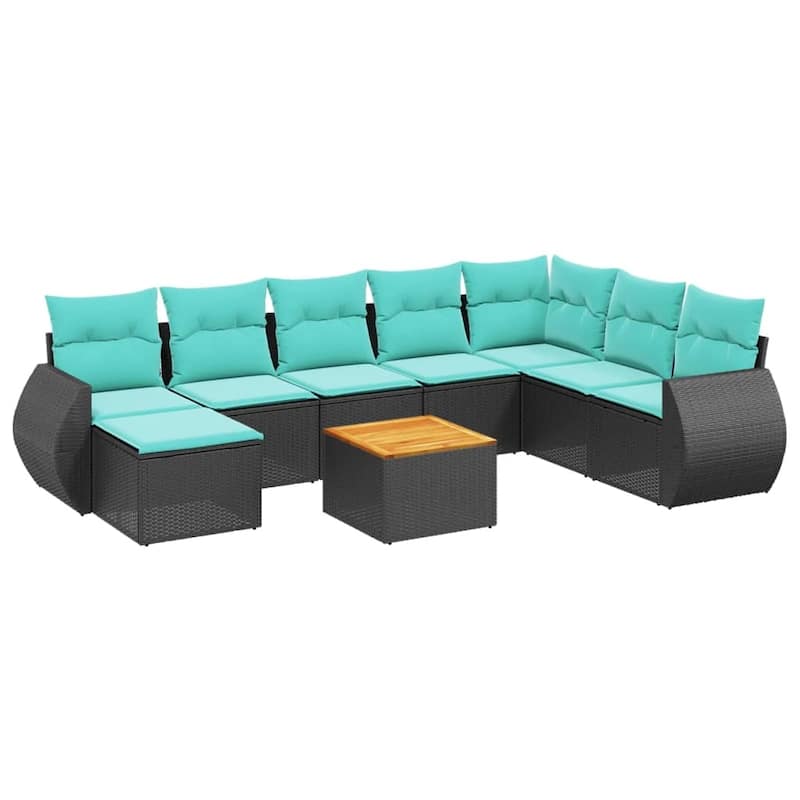 vidaXL 9 Piece Patio Sofa Set with Cushions Black Poly Rattan - 24.4 x 24.4 x 27.2