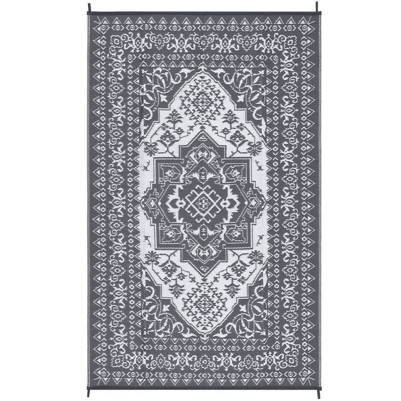 Outdoor Patio Rug Waterproof Reversible Carpet Vintage Boho Medallion Rug Plastic Straw Rug