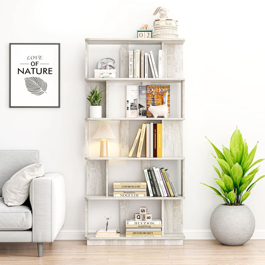 31.5"L X 64.56"H Free Combination Bookshelf Modern 5-Tier Open Storage Bookcase Mdf Wood Display Shelving, Media Storage Shelves