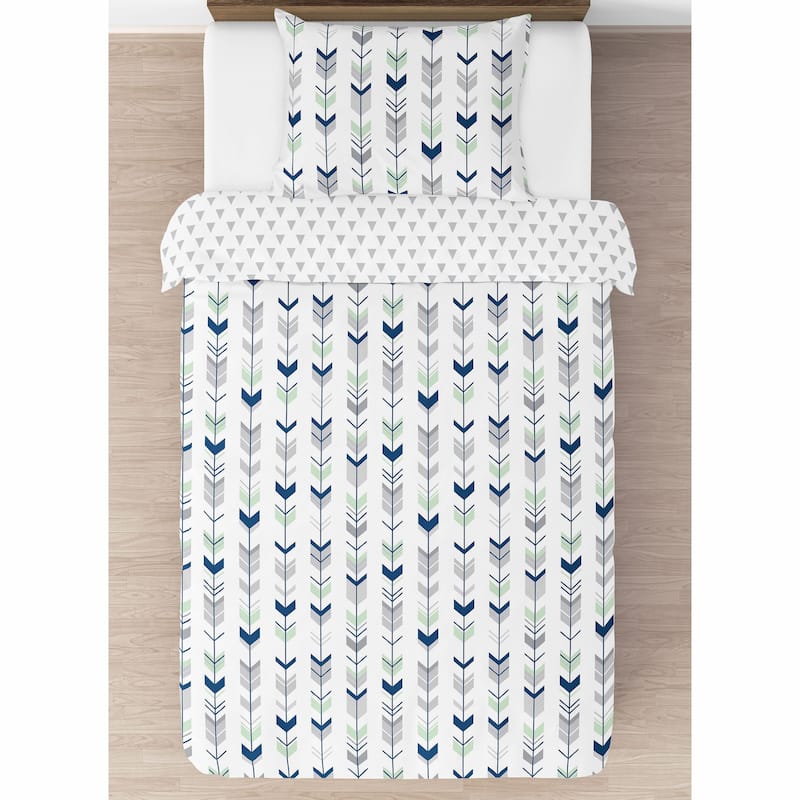 Woodland Arrow Collection Boy or Girl 2-piece Twin-size Comforter Set - Navy Blue Mint Grey and White