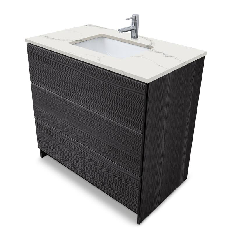 Element Standing 36 in x W x 22 in D x 35 in H Bath Vanity in Ebony with Galaxy White Quartz Top Single Hole