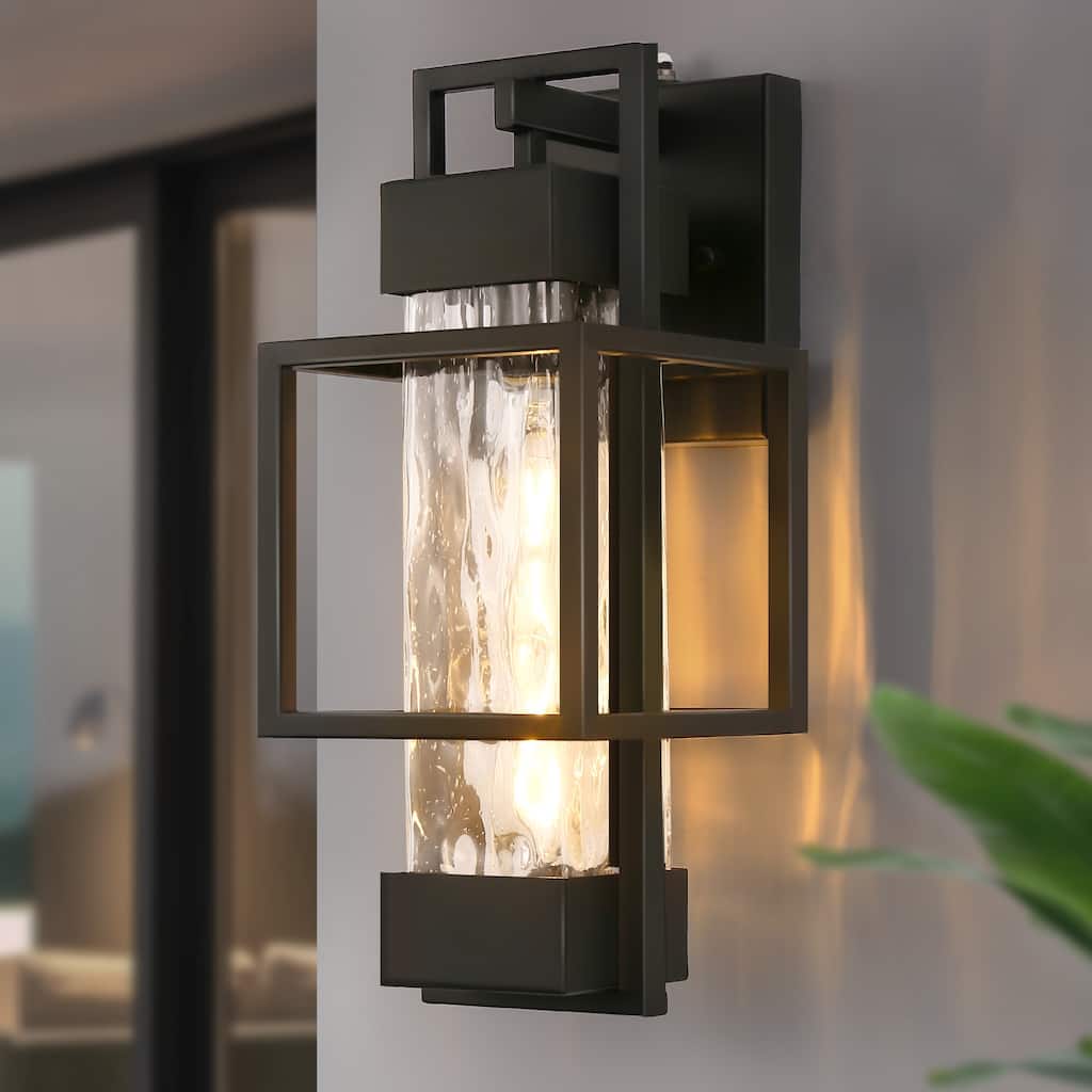 Sleek Black Outdoor Wall Lamp, 15-Inch Geometric Design with E26 Socket and T10 Light Source - 5.9*7.2*15.3