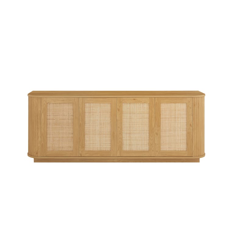 Curved Sideboard Buffet Cabinet with Rattan Doors, Accent Storage Console Farmhouse Wood Cabinet with Shelves for Living Room