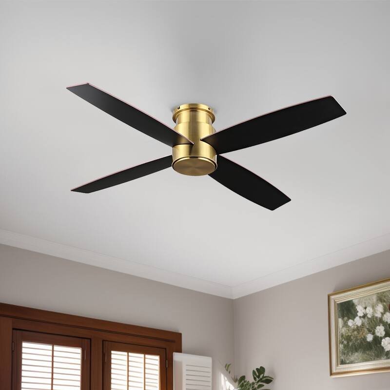 WINGBO 44" and 52" Flush Mount DC Ceiling Fan without Lights, 4 Reversible Blades