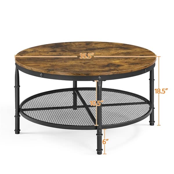Designs Modern Round Metal Coffee Table with Storage Shelf, Black