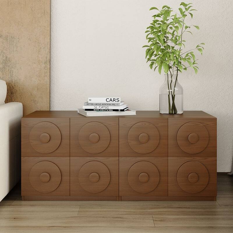 Modern 1-4 Pieces Modular Walnut Color Cabinets,TV Stands with Brown Solid Wood Veneer, Drawers & Caninets