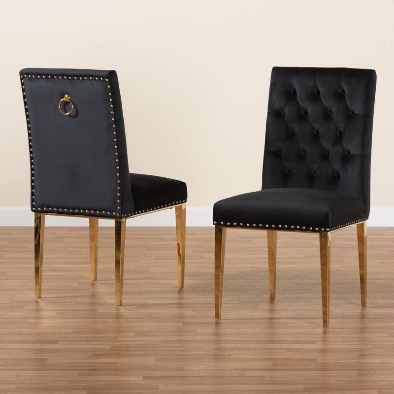 Caspera Contemporary Glam and Luxe Velvet Fabric and Metal 2-Piece Dining Chair Set