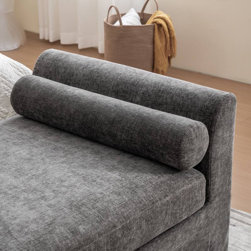 90.6''W Chenille End of Bed Bench With 2 Bolster Pillows,Chaise Lounge,Entryways Bench