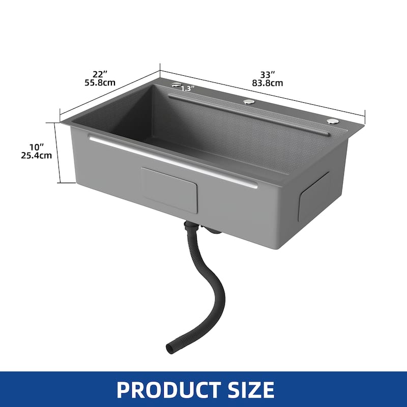 Moasis 33" Drop In Kitchen Workstation Sink, 304 Stainless Steel Single Bowl w/ Accessories, Silver
