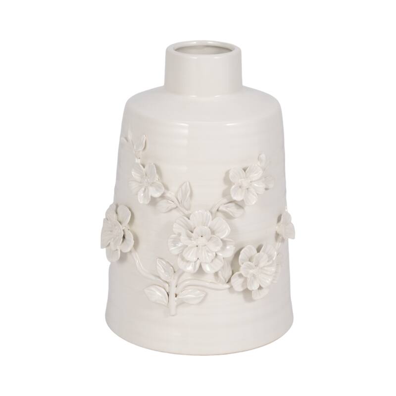 Sagebrook Home 11" Floral Vase, White, Round