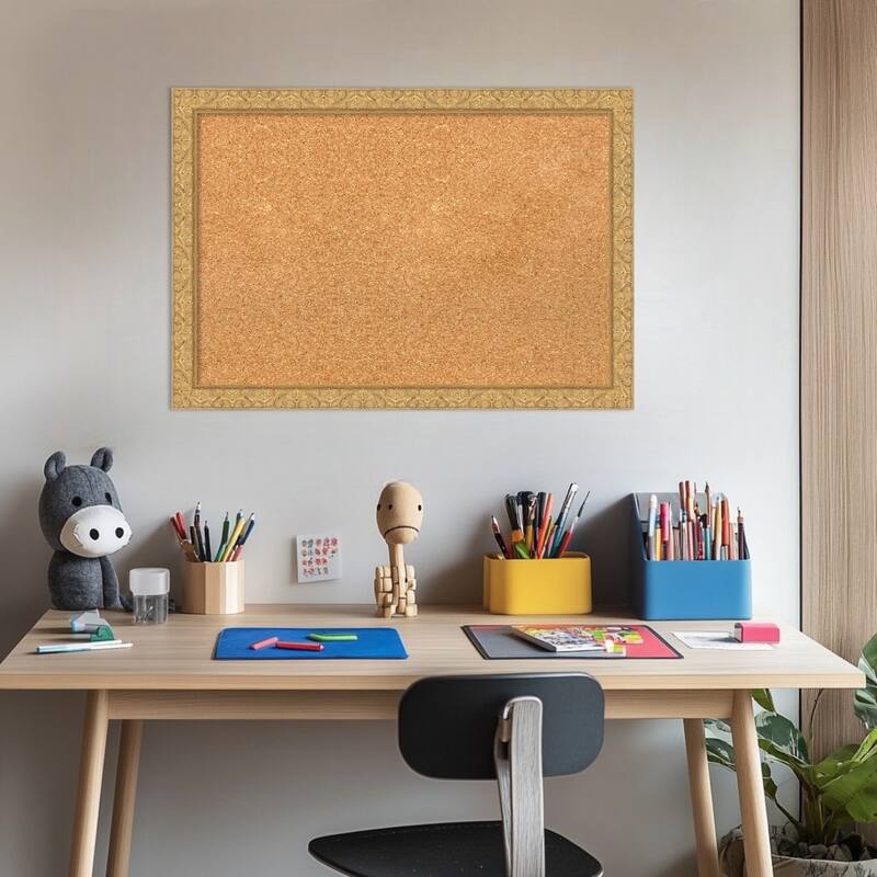 Lila Gold Wood Framed Cork Board - Bulletin Board, Organization Board, Pin Board
