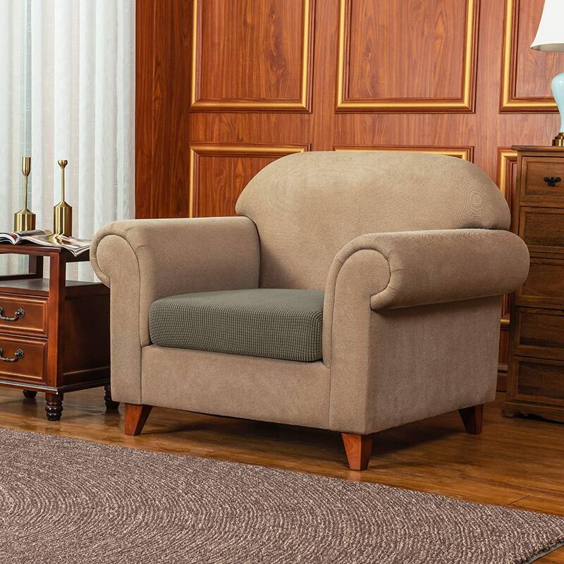 Subrtex Stretch Armchair Cushion Cover Textured Grid Furniture Covers - Olive Green