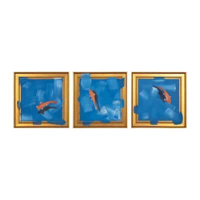 Sagebrook Home 83x28 Hand Painted Fish Artwork - Acrylic on MDF, Coastal Decor, Blue/Orange, Set of 3