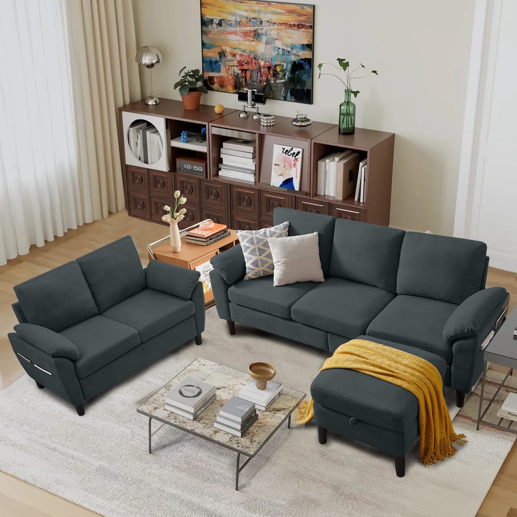 3-Piece Living Room Sectional Sofa Set with Loveseat and Ottoman