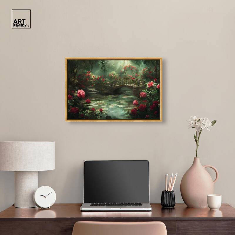 Rose Garden Bridge Canvas by Art Remedy