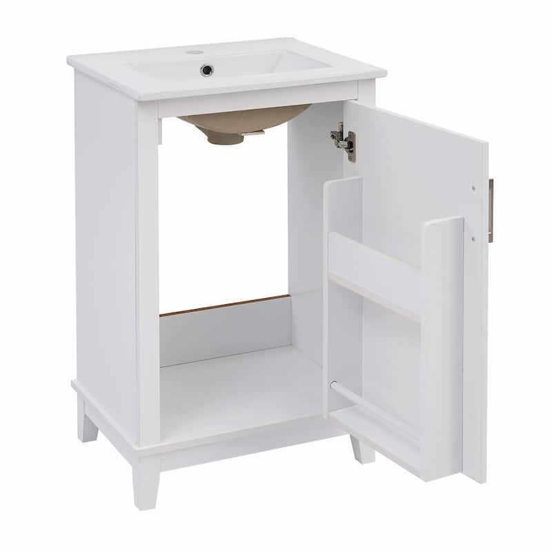Modern 20-Inch Small Bathroom Vanity Cabinet with Ceramic Basin