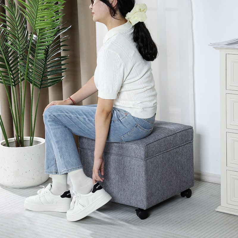 Adeco Square Storage Ottoman 17 inch Footstool