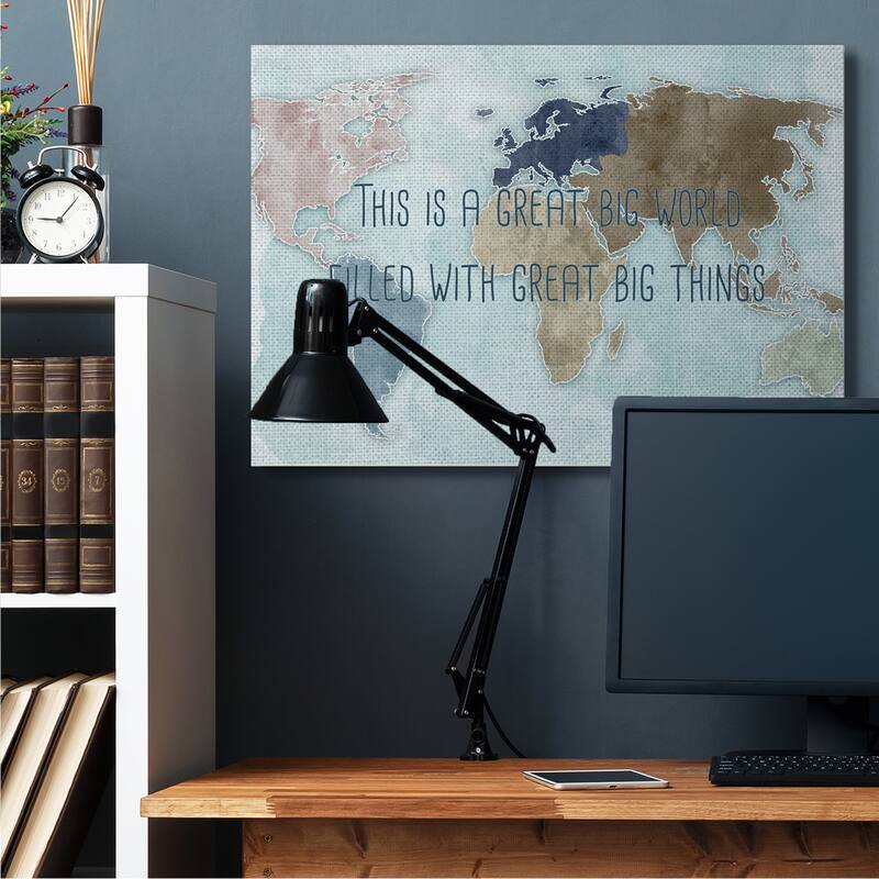 Stupell This is a Great Big World Phrase Map of Continents Canvas Wall Art