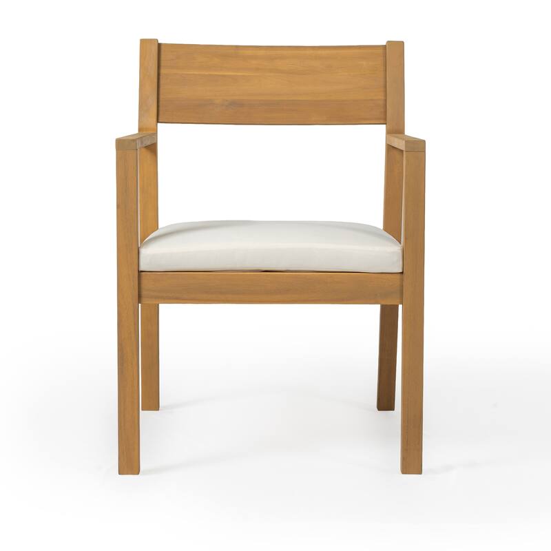 Outdoor Patio Dining Table Set for 6 - Person with Umbrella Hole Acacia Wood and Removable Cushions