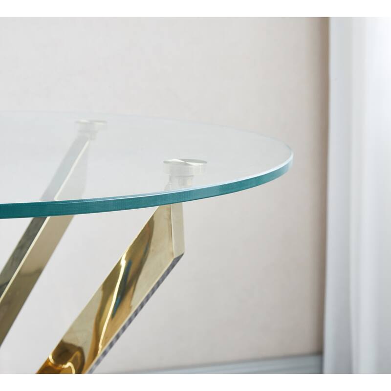 Modern Round Tempered Glass End Table with Chrome Legs