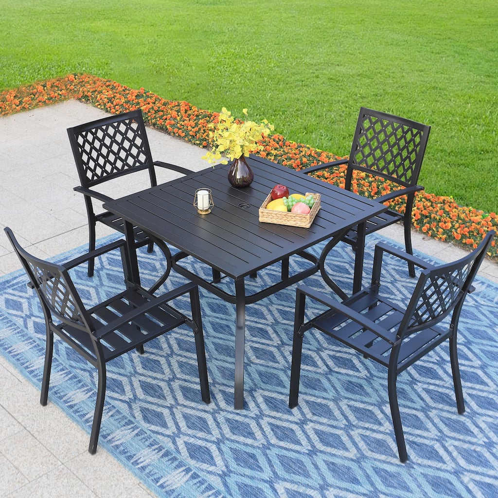 MAISON ARTS 5-piece Patio Dining Table Set, 37" Square Metal Dining Table with Stackable Steel Chairs