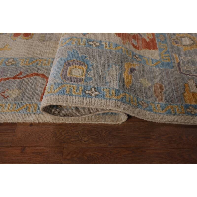 Vegetable Dye Oushak Area Rug Handmade Beige Wool Carpet - 5'0"x 6'10"