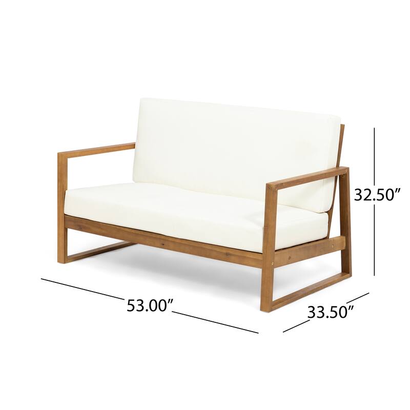 Roomfitters Belgian Outdoor Loveseat and Coffee Table Set, Modern Patio Furniture, Durable Acacia Wood Frame