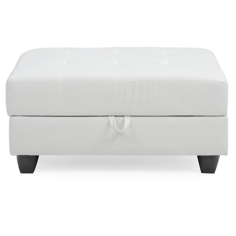Tufted Faux Leather Storage Ottoman - 37" - White