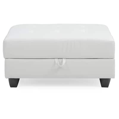 Tufted Faux Leather Storage Ottoman - 37" - White
