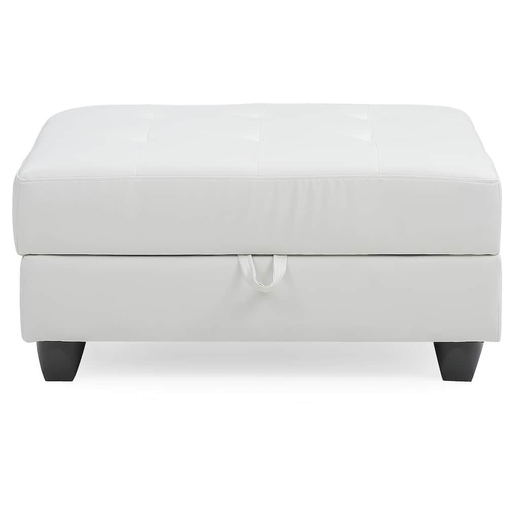 Tufted Faux Leather Storage Ottoman - 37" - White